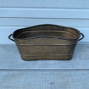 Vintage Brass Oval Planter with Side Handles Rustic Farmhouse Decor 11x5.5x4”